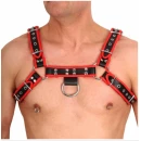 Harnais cuir noir/rouge